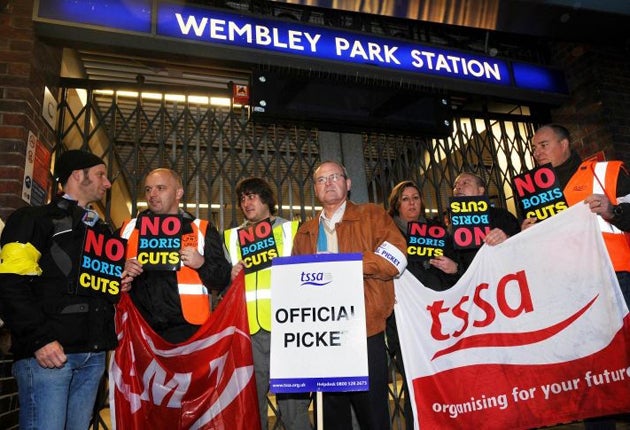 Members of TSSA picketing outside Wembley Park Station in 2010