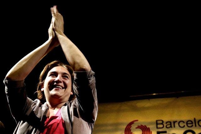 Ada Colau, the new mayor of Barcelona, celebrates Podemos' success