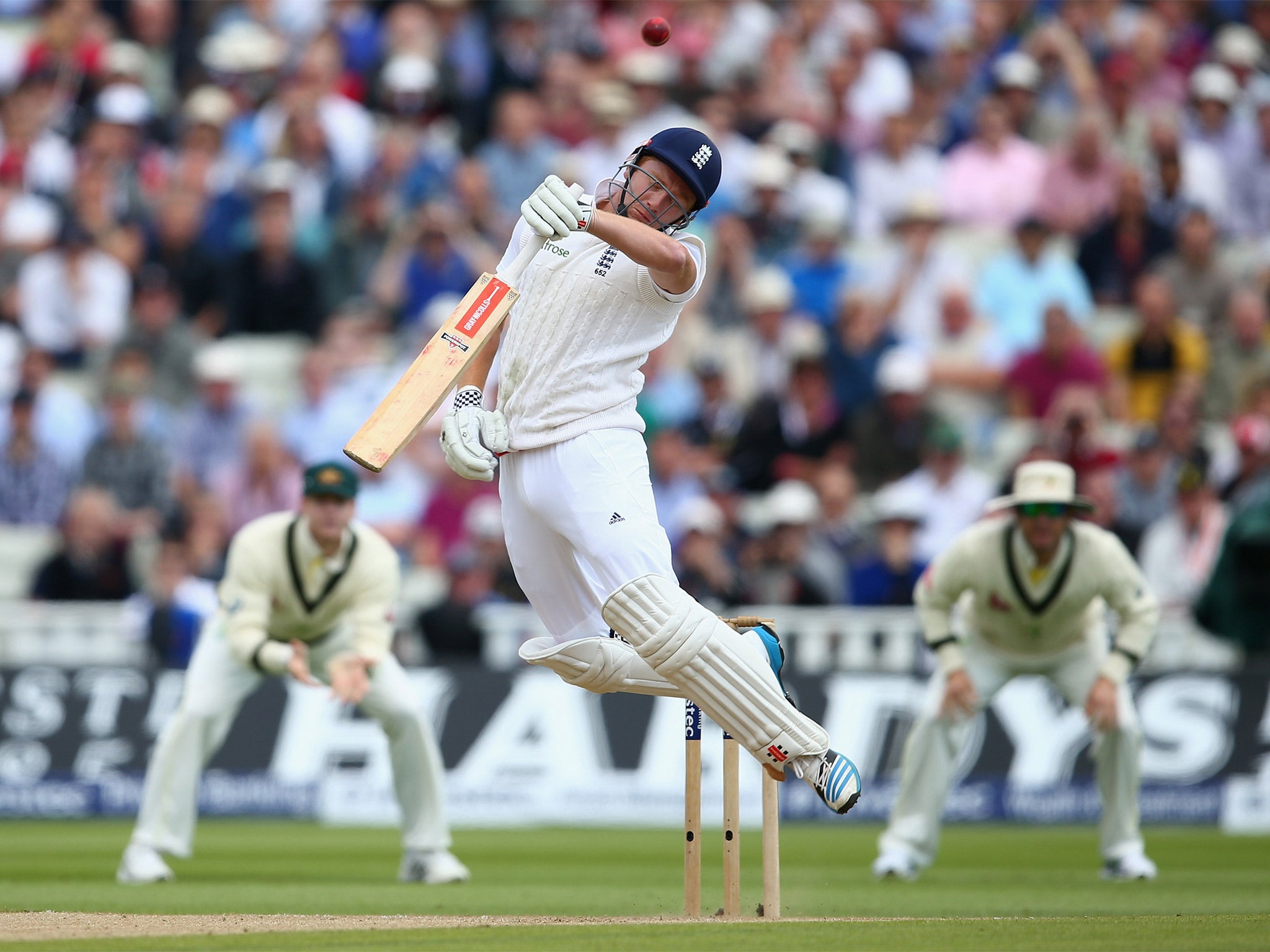 Jonny Bairstow is bounced out by Mitchell Johnson in the third Test at Edgbaston (Getty)