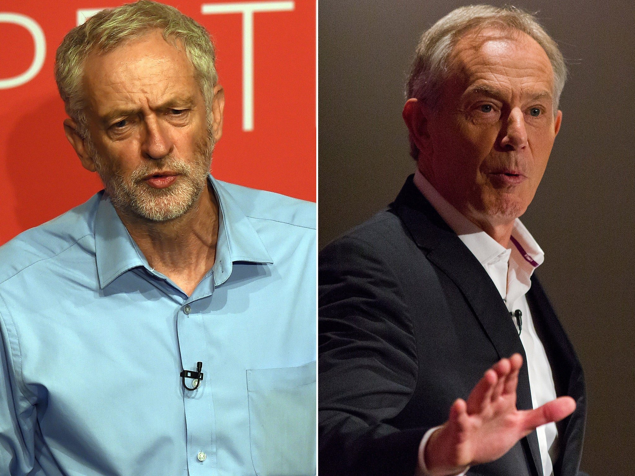 Labour leadership contender Jeremy Corbyn and the party's former Prime Minister, Tony Blair