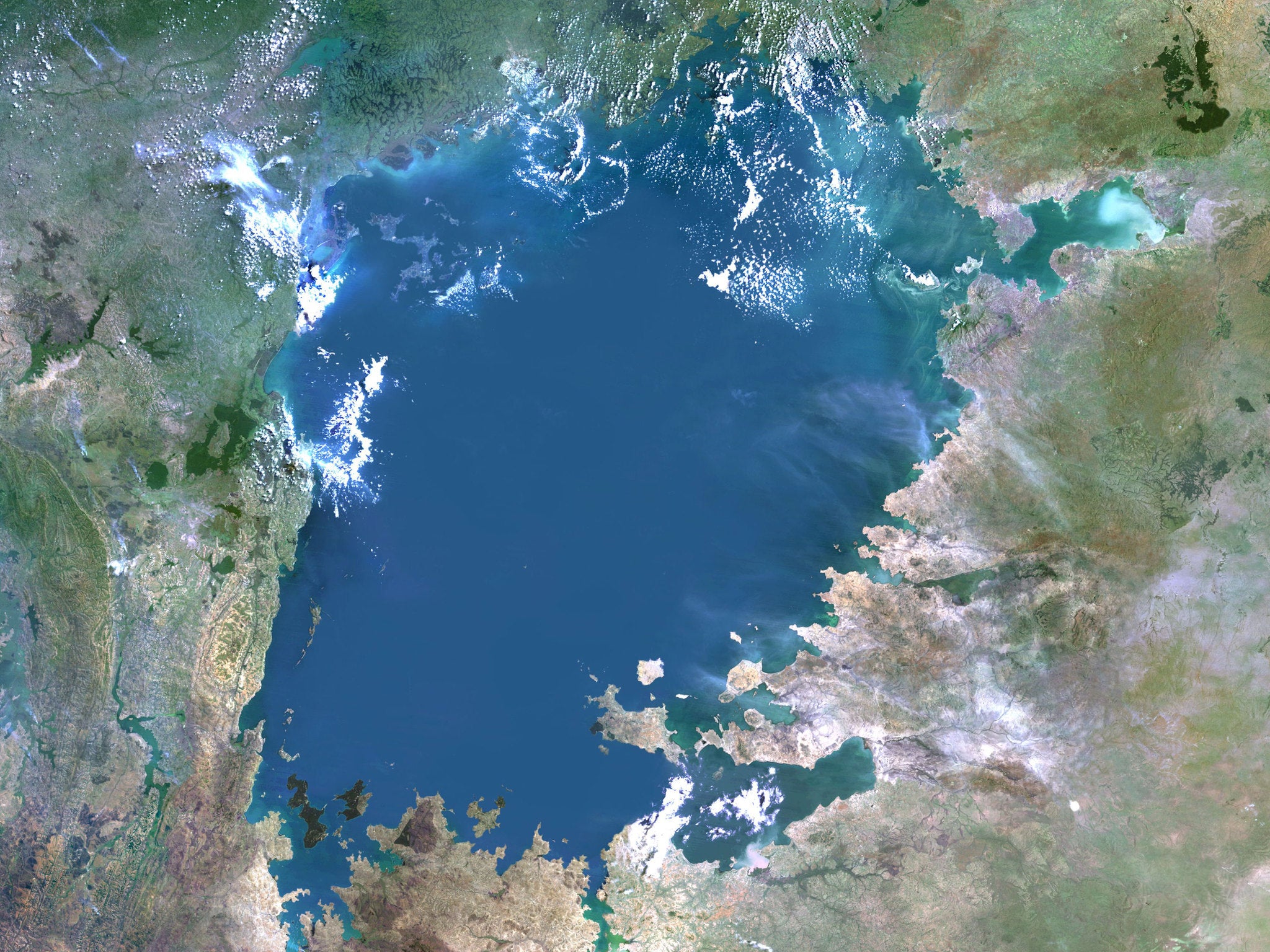 Satellite image of Lake Victoria, which is divided between Kenya, Uganda and Tanzania