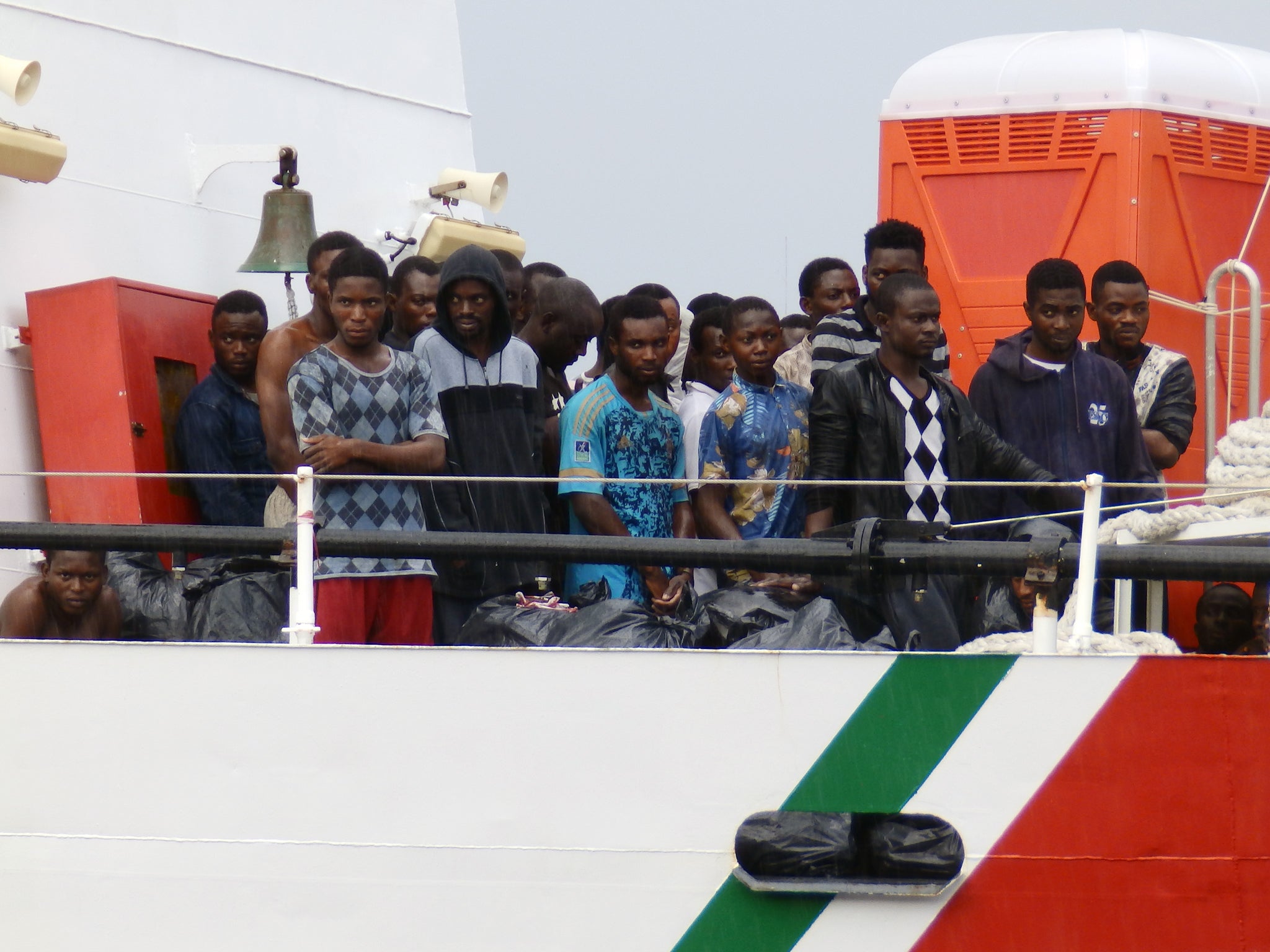 Migrants on a boat to Sicily