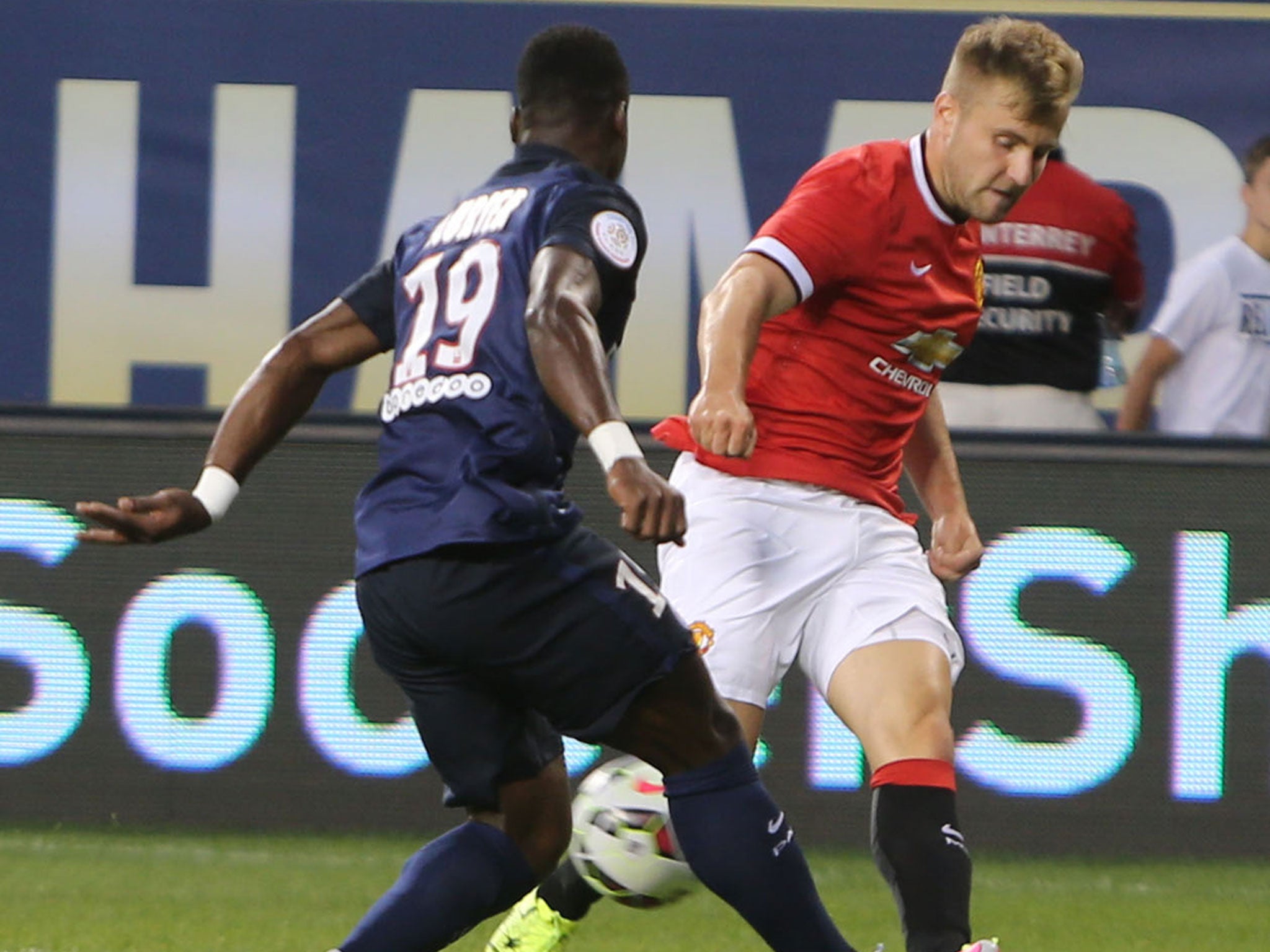 Luke Shaw in action for Manchester United during their pre-season tour of America
