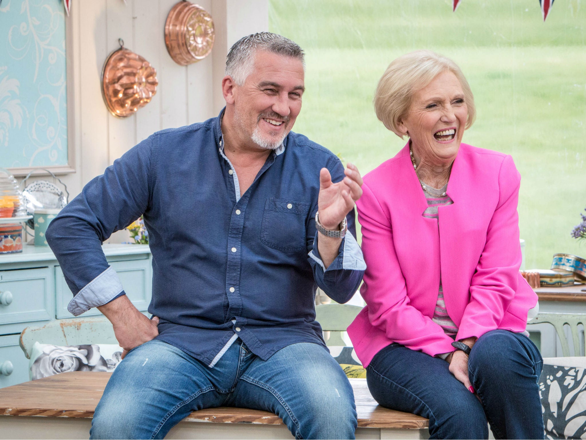 Paul Hollywood and Mary Berry on the set of The Great British Bake Off series 5