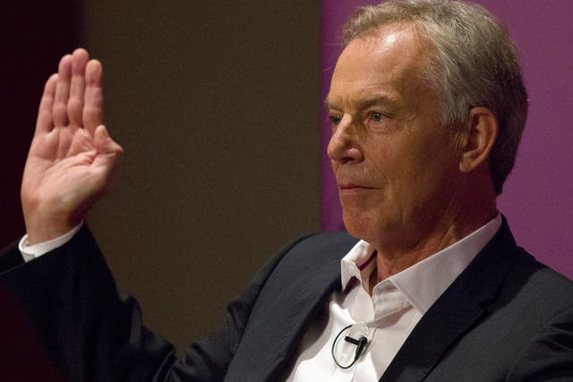 Tony Blair gestures as he speaks at an event attended by Labour supporters in central London on July 22, 2015