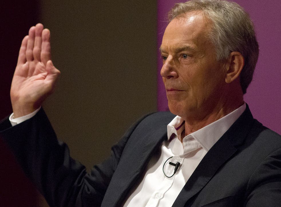Tony Blair gestures as he speaks at an event attended by Labour supporters in central London on July 22, 2015