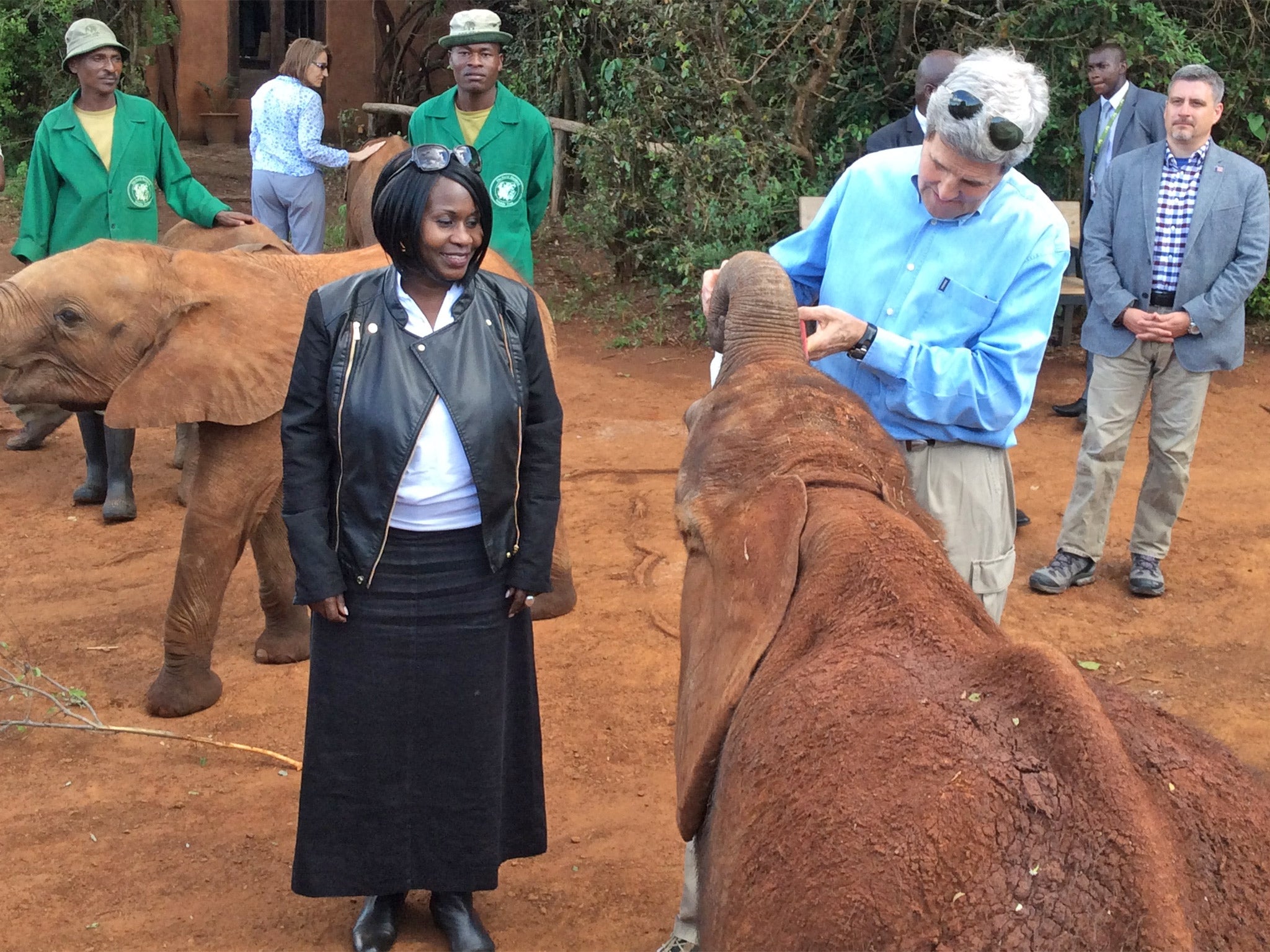 Professor Judi Wakhungu and John Kerry, the US Secretary of State, meet conservation workers