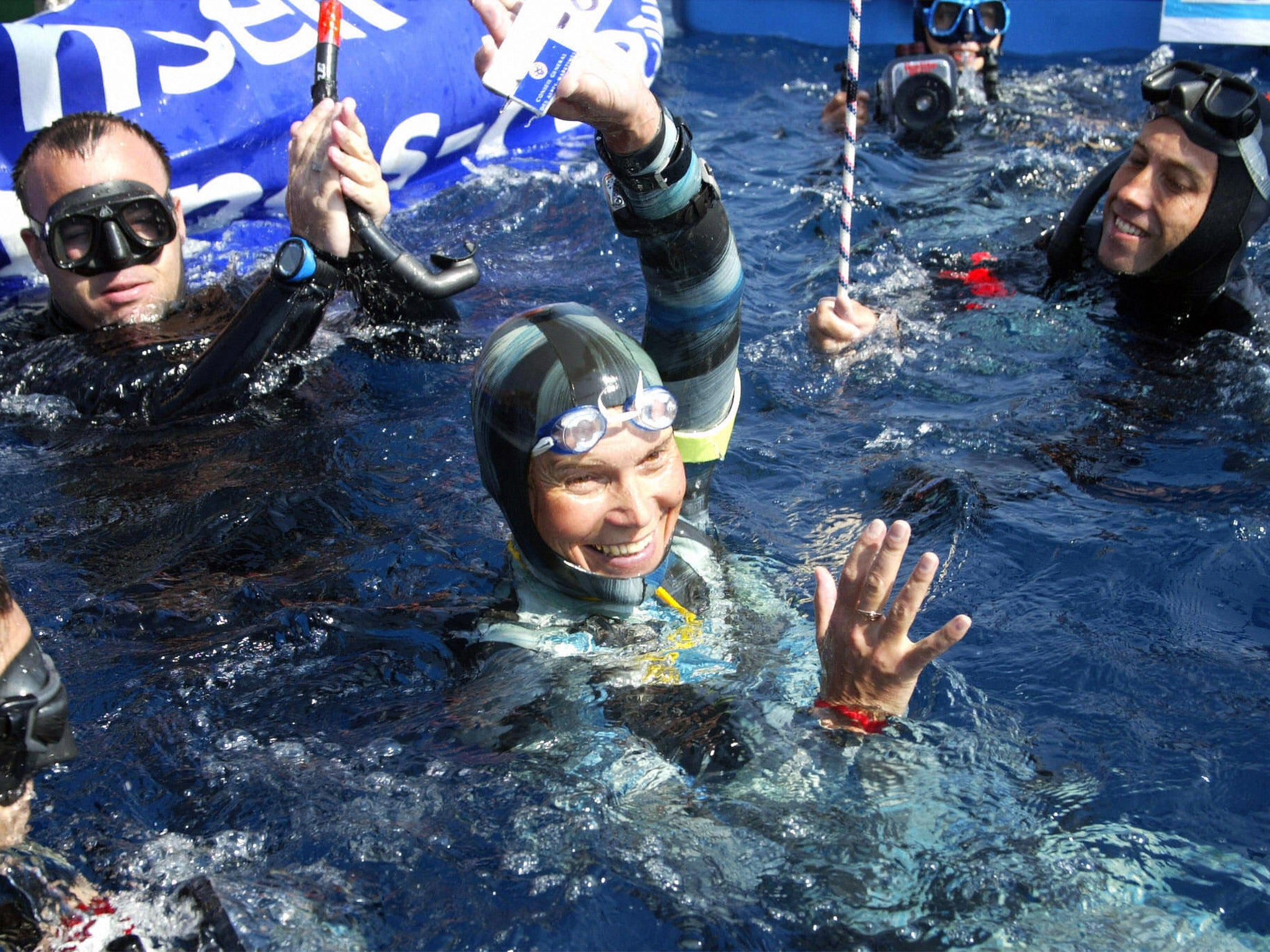 Natalia Molchanova winning a women’s free-diving world championship in 2005; she was a 23-time world champion and able to reach depths of 100 metres