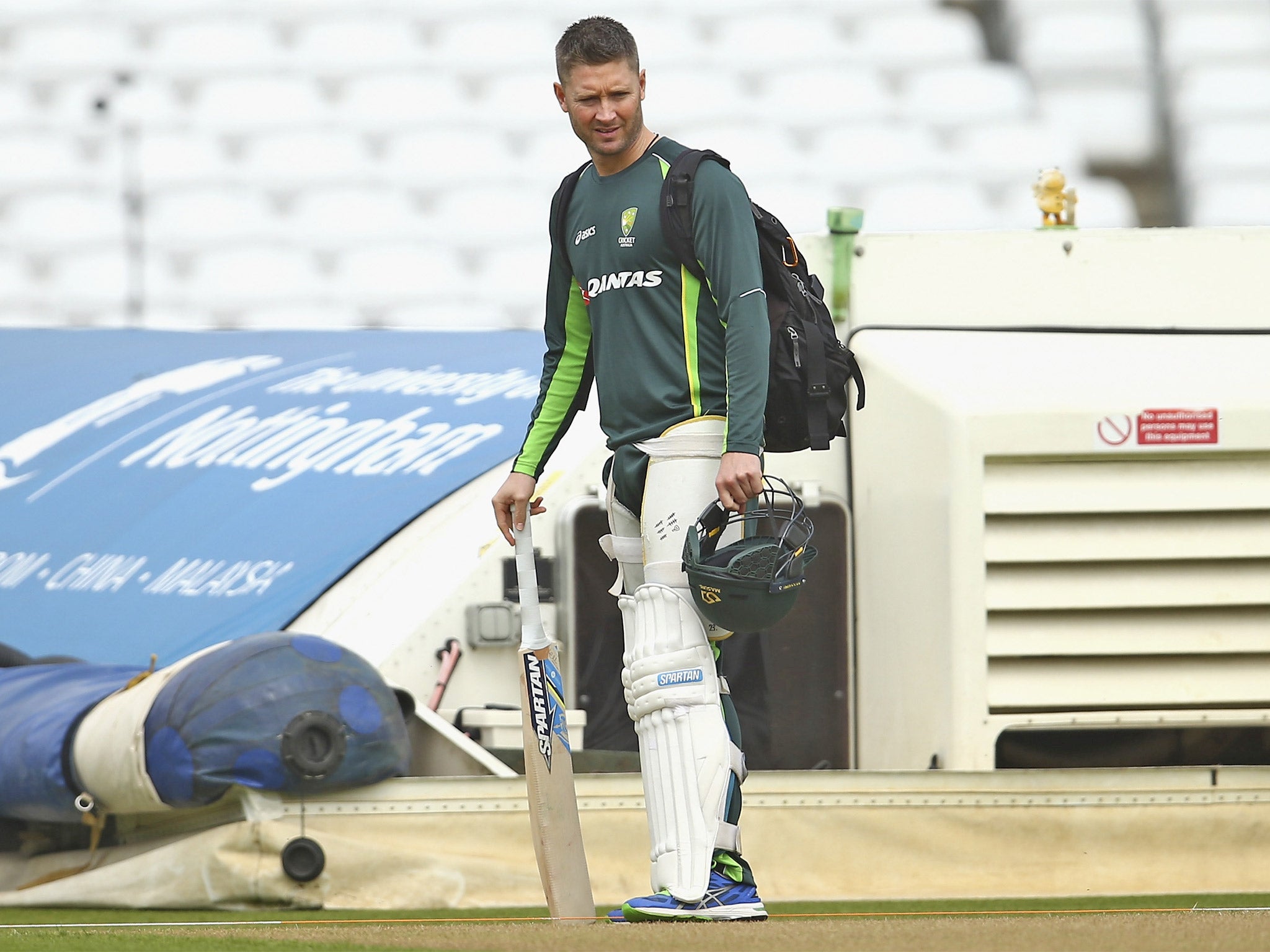 Michael Clarke arrives at Trent Bridge for a nets session ahead of the 4th Test