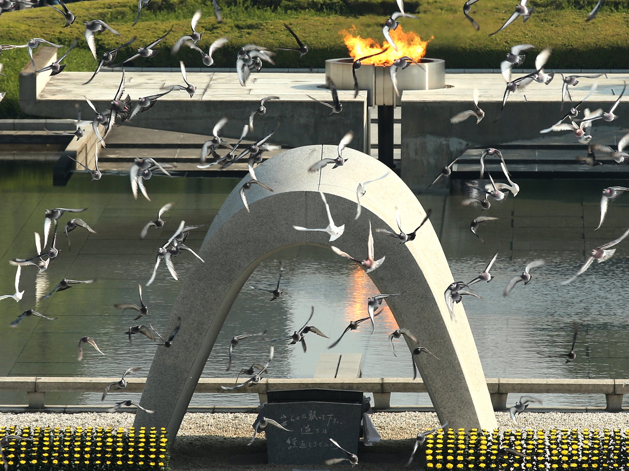 Doves are released as a sign of peace during the Hiroshima Peace Memorial Ceremony