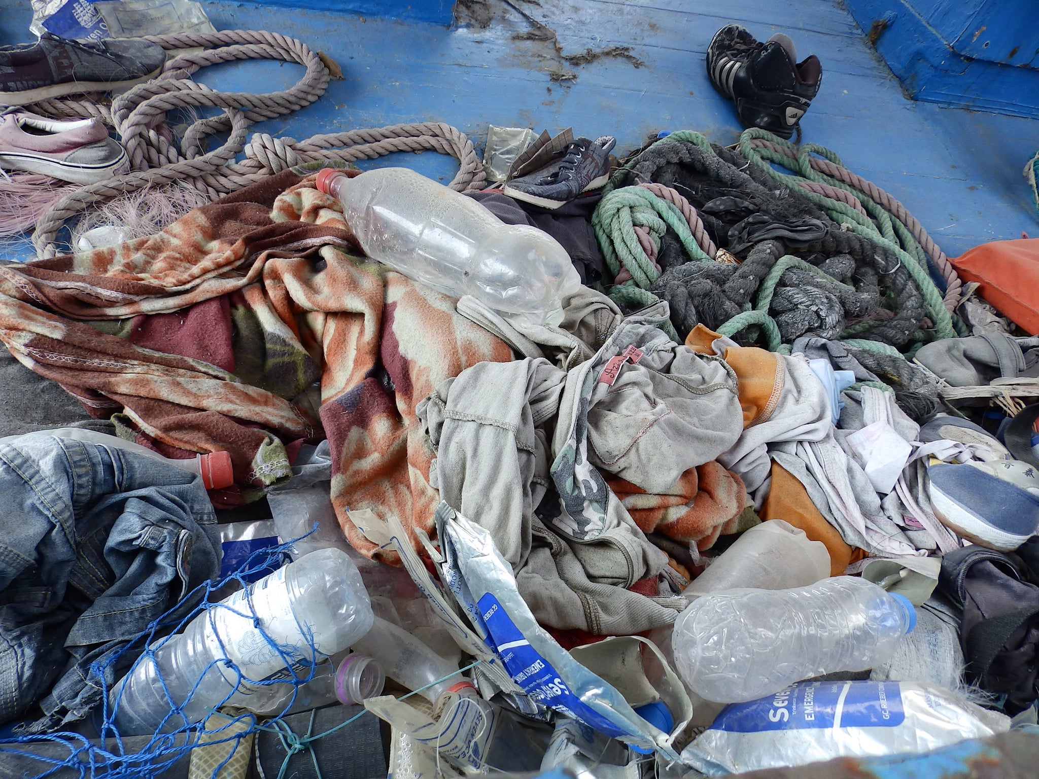 Belongings of migrants left on the former migrant boats