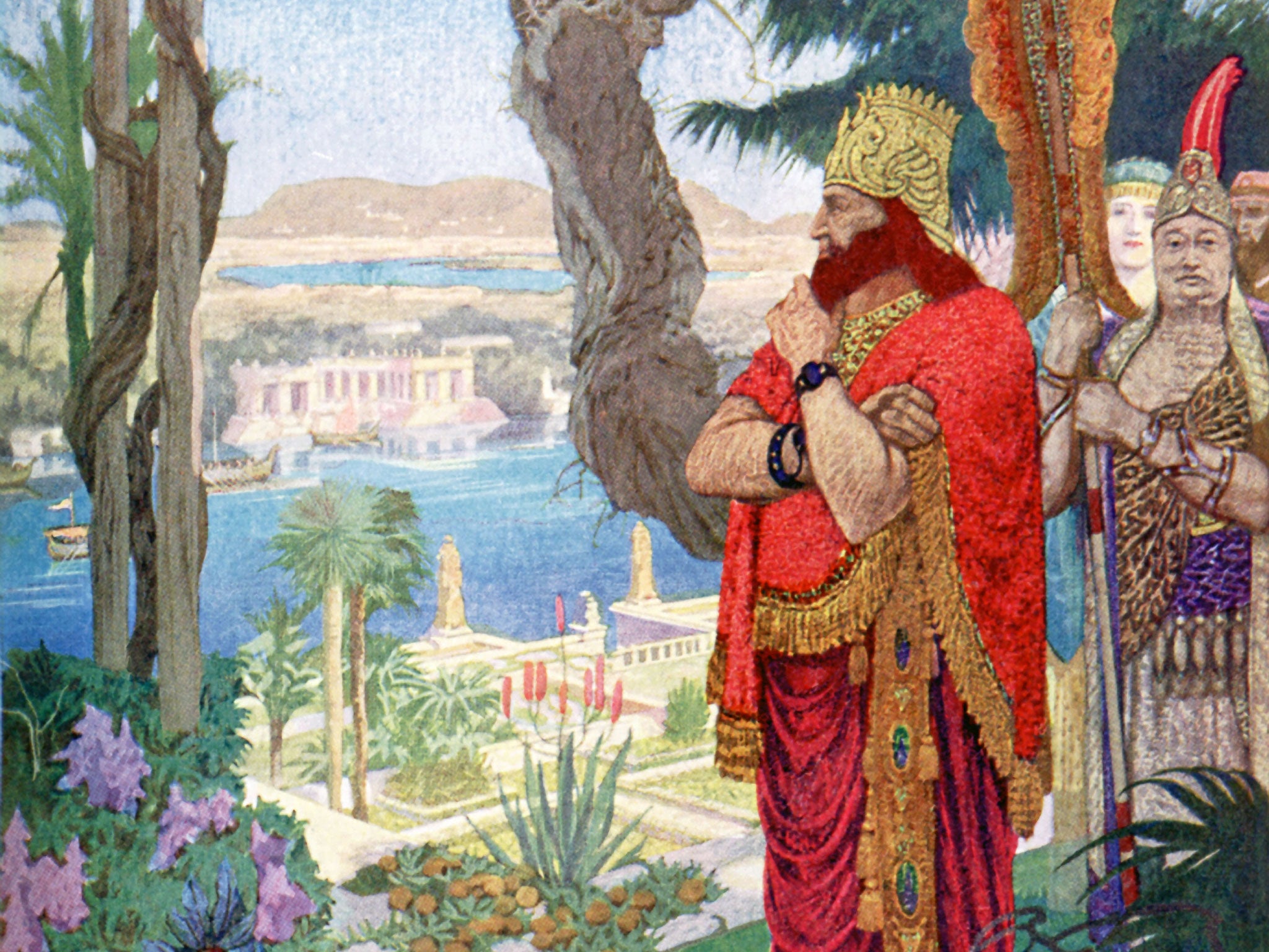 Destructive force: the Assyrian king Nebuchadnezzar admires his palace from the Hanging Gardens of Babylon