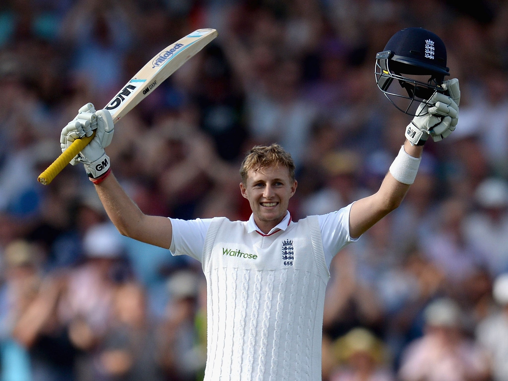 Joe Root celebrates his century against Australia in the fourth Test at Trent Bridge