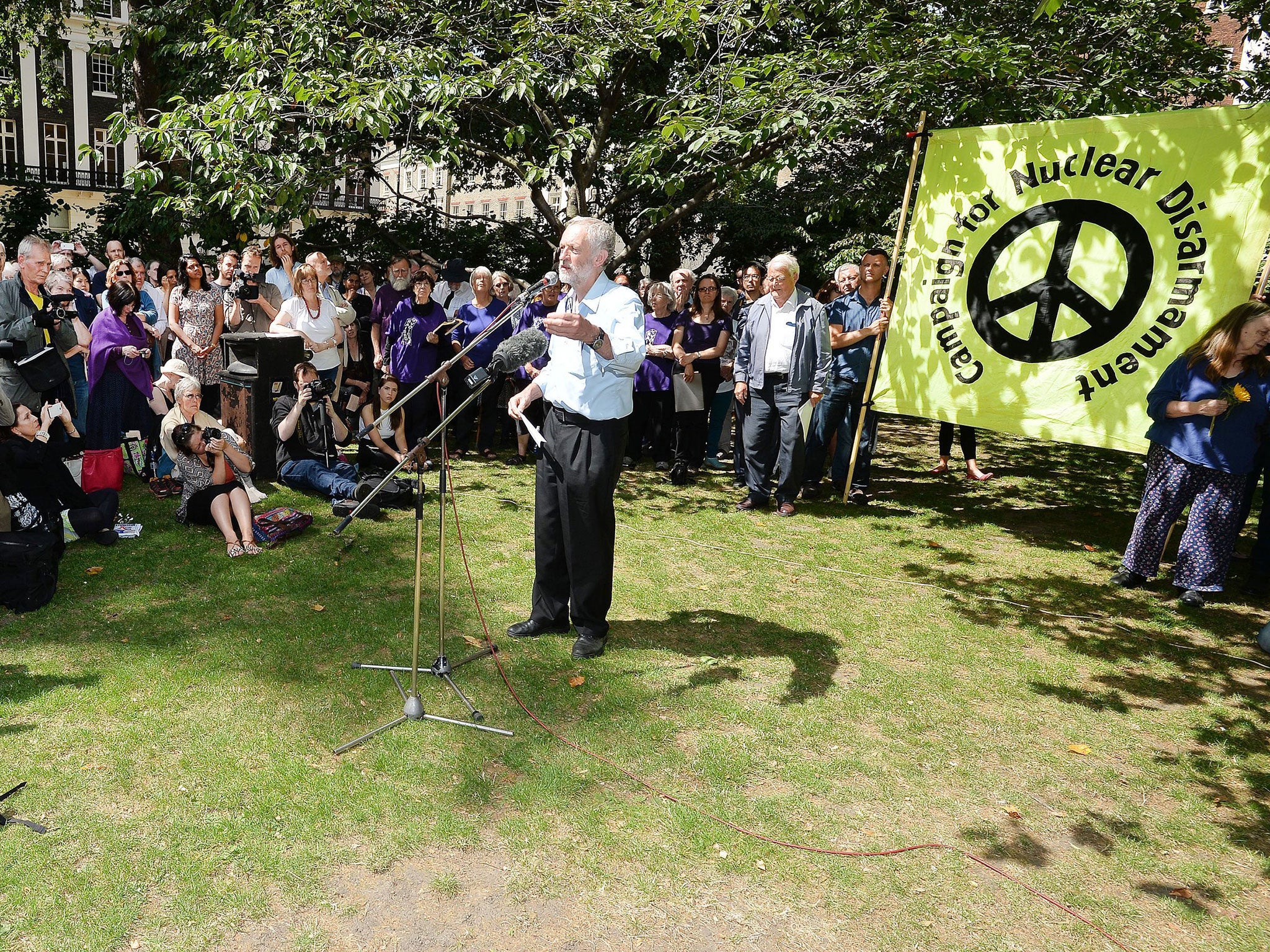 Jeremy Corbyn in London at an event marking the 70th anniversary of the Hiroshima bomb