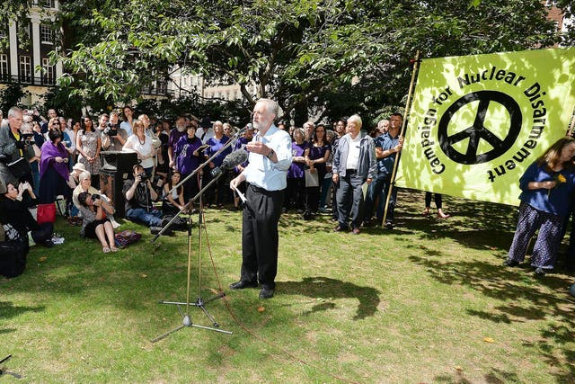 Jeremy Corbyn in London at an event marking the 70th anniversary of the Hiroshima bomb