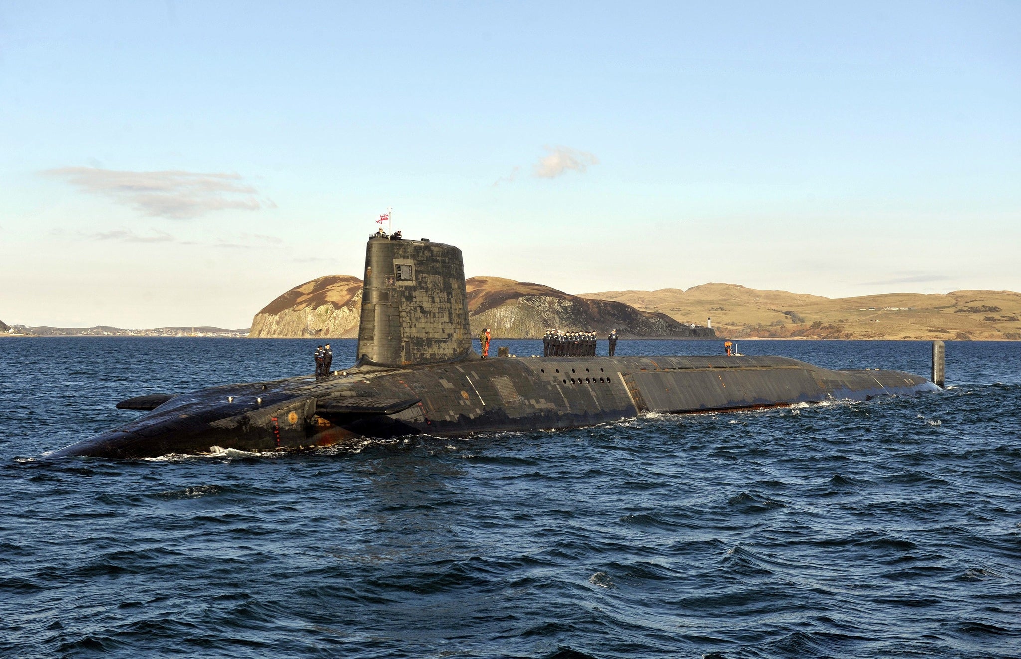 HMS Victorious, a Trident nuclear submarine, patrols the waters of the west coast of Scotland