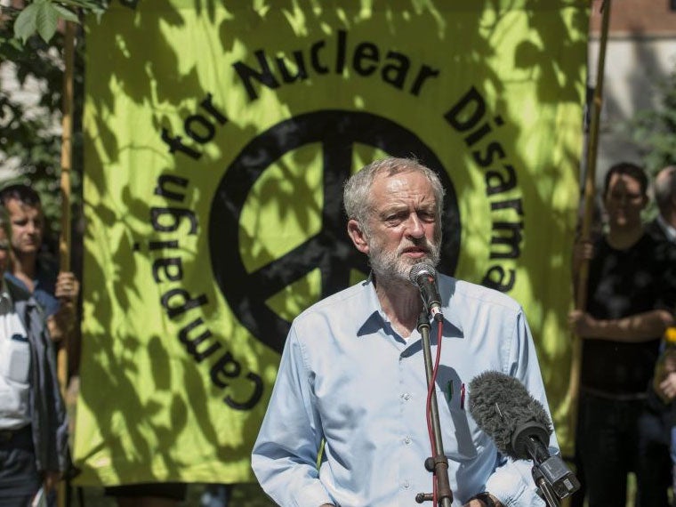 Jeremy Corbyn speaks about his disarmament policy at a CND event in London