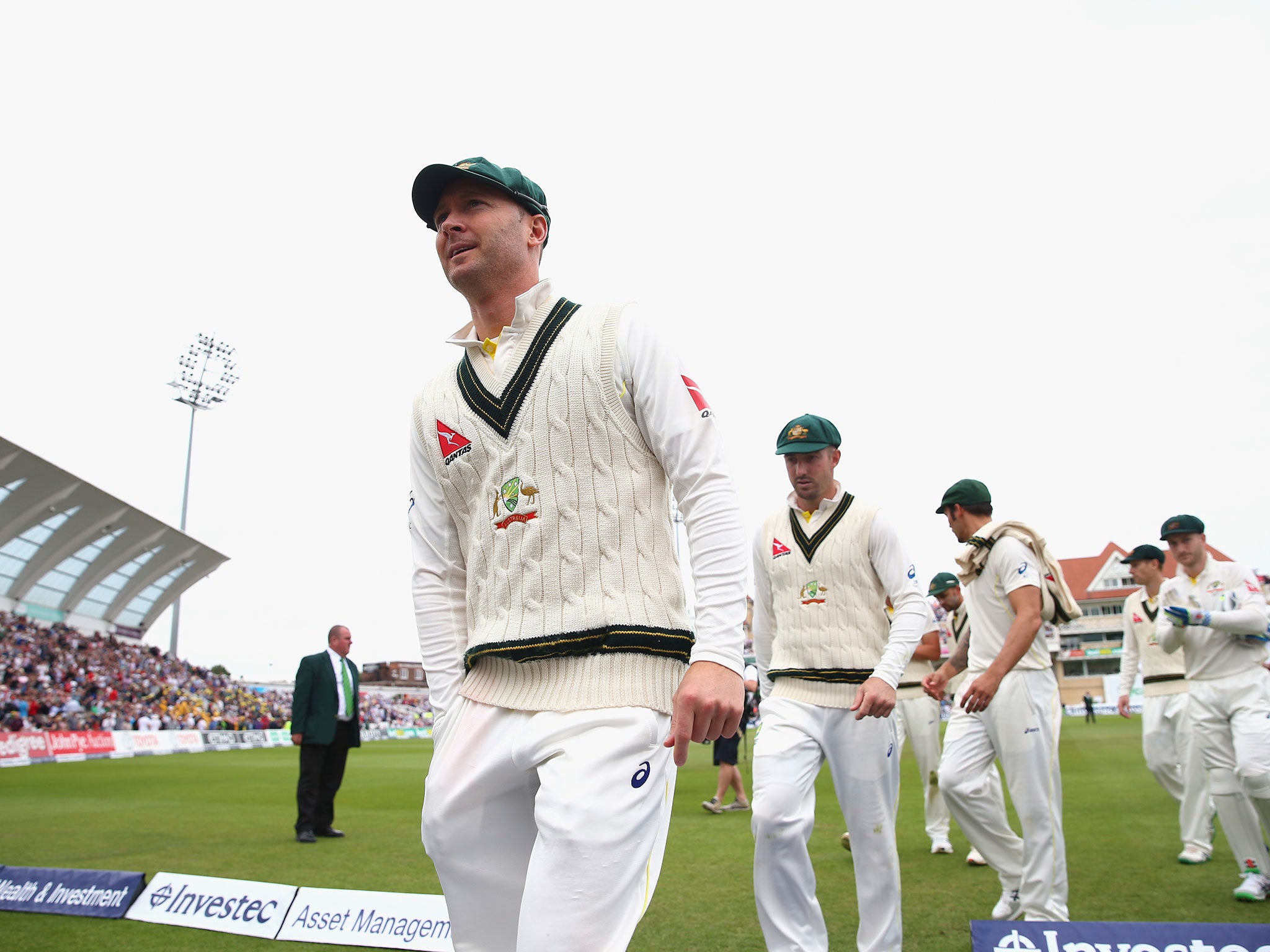 Michael Clarke of Australia walks from the ground after England declared