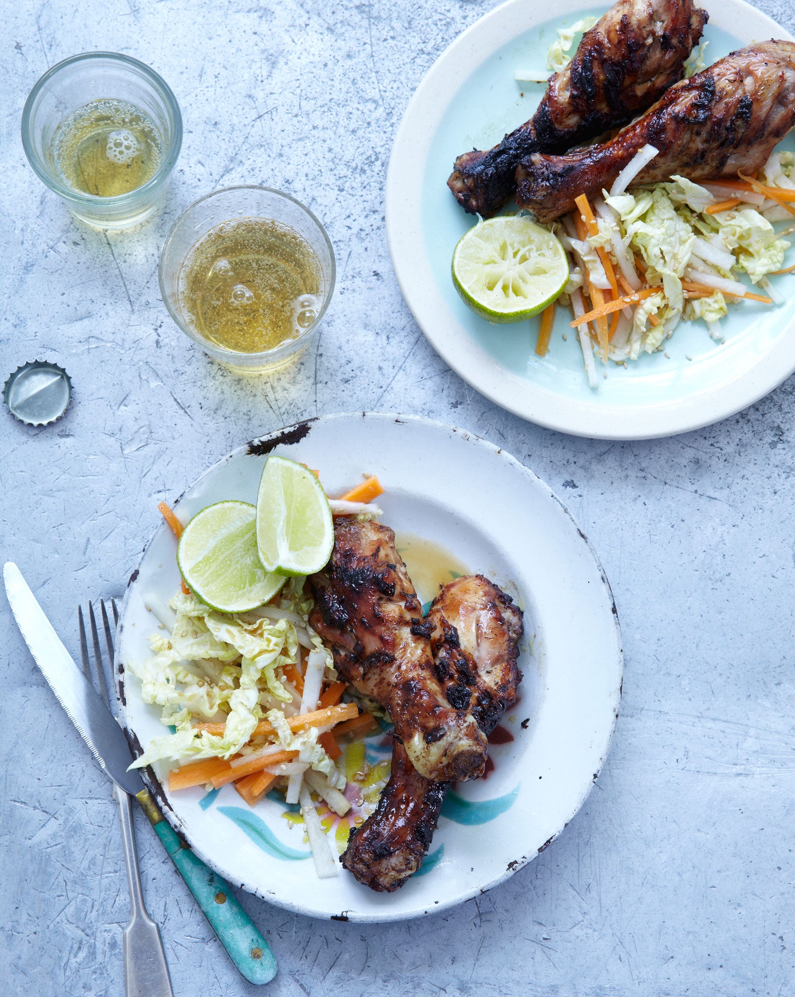 Miso and ginger chicken drumsticks with sesame slaw