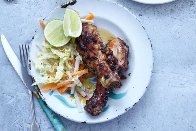 Miso and ginger chicken drumsticks with sesame slaw