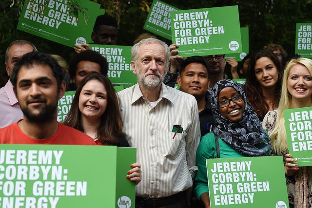 Corbyn at the launch of his green policies in London yesterday