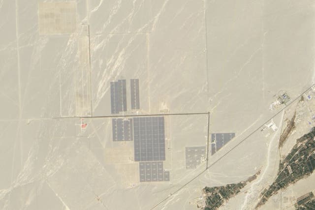 View of China solar power plant in Gobi desert 