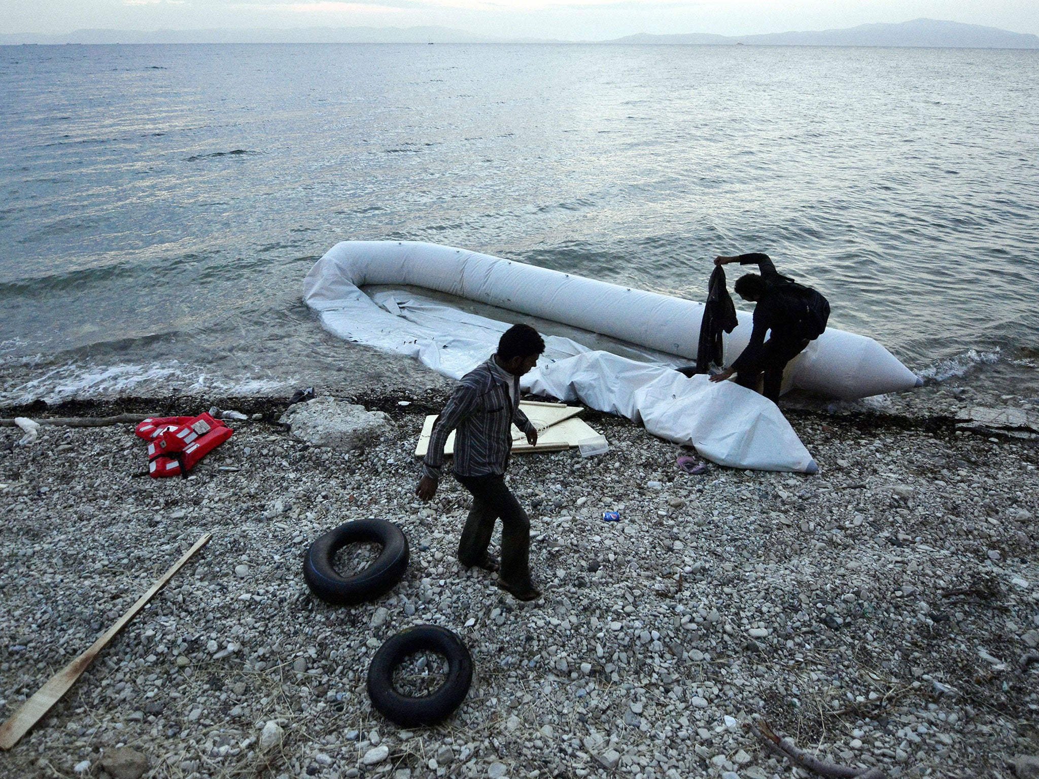 Migrants are taken to Lesbos on dinghys by human smugglers