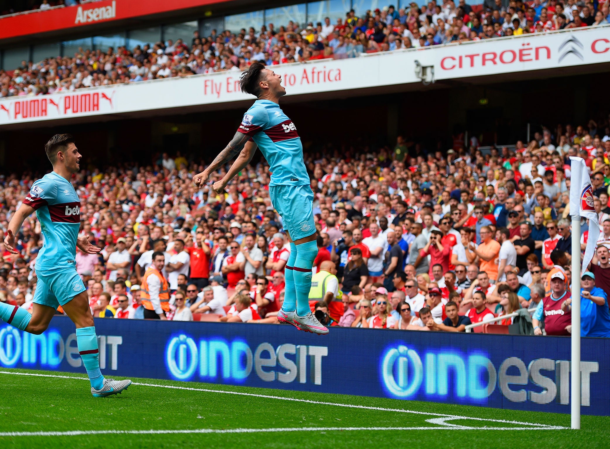 Mauro Zarate celebrates his goal for West Ham
