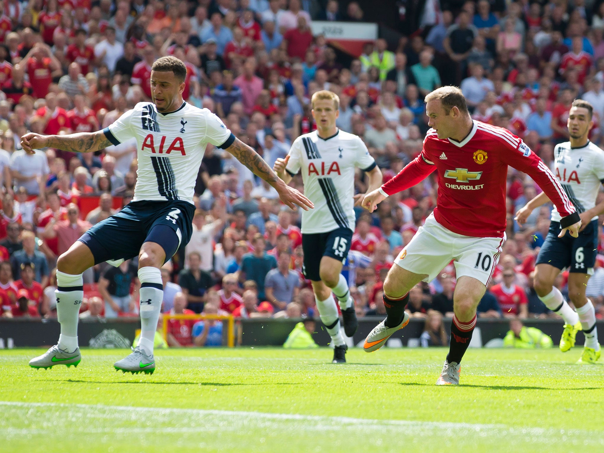 Kyle Walker, left, puts the ball into his own net at Old Trafford