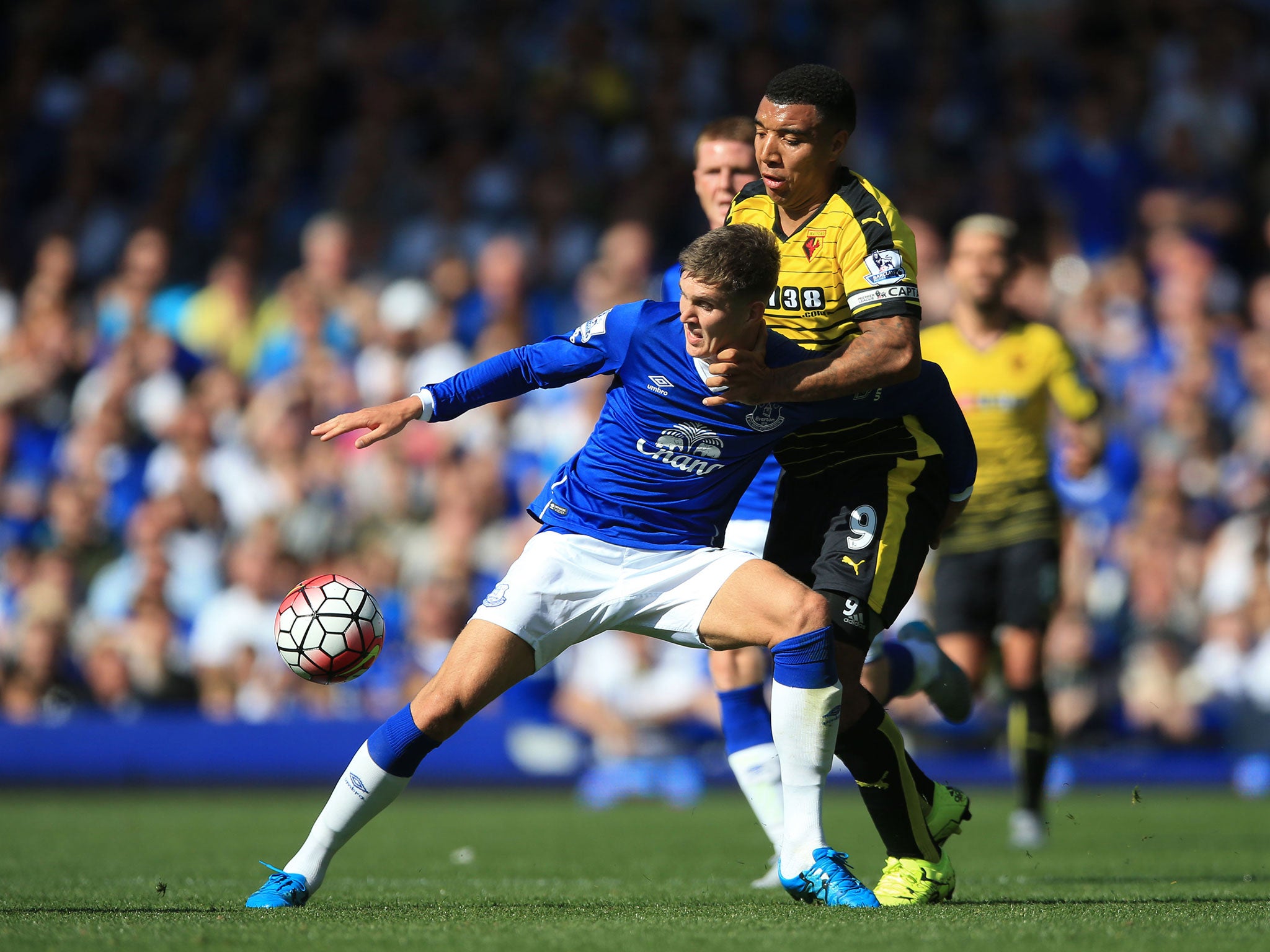 Everton’s John Stones, left, produced a typically composed performance against Watford