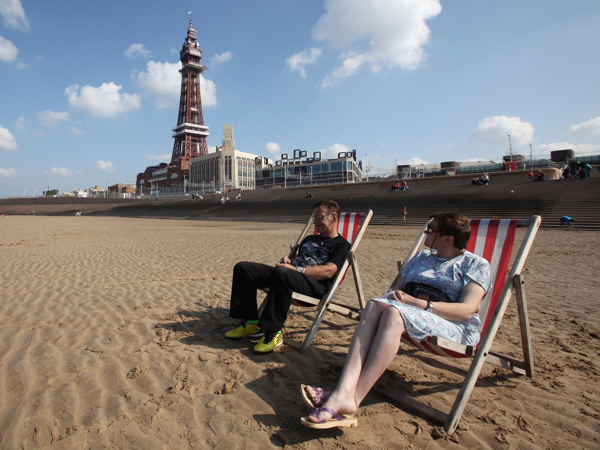 Holidaymakers soak up the sun on Blackpool beach
