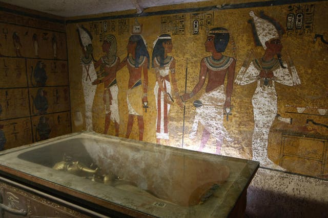 The sarcophagus of King Tutankhamun, known as the 'Child Pharaoh' remains empty in its burial chamber after the mummy was placed in a glass urn designed to protect the remains of the ancient king from humidity and other contamination brought by a constant