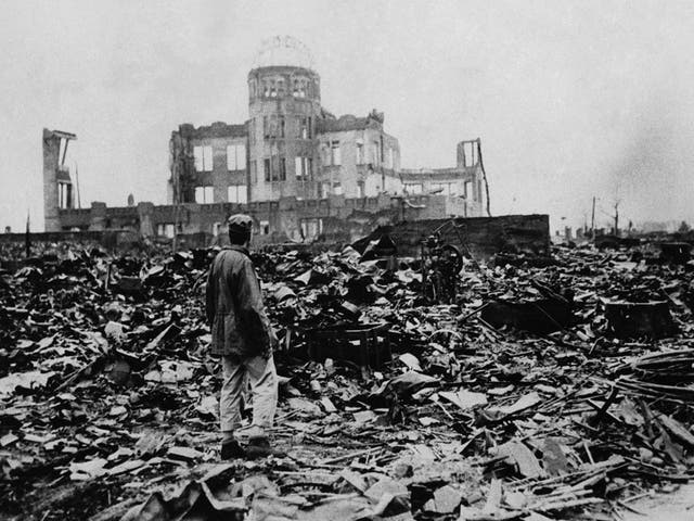 World War II, after the explosion of the atom bomb in August 1945, Hiroshima, Japan