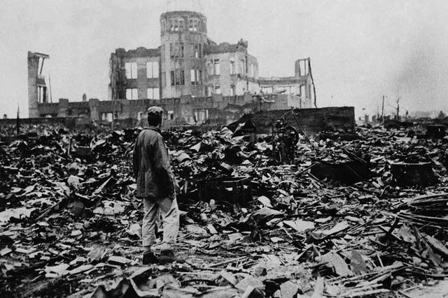 World War II, after the explosion of the atom bomb in August 1945, Hiroshima, Japan