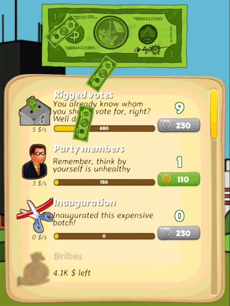 Players are given virtual money to make bribes with