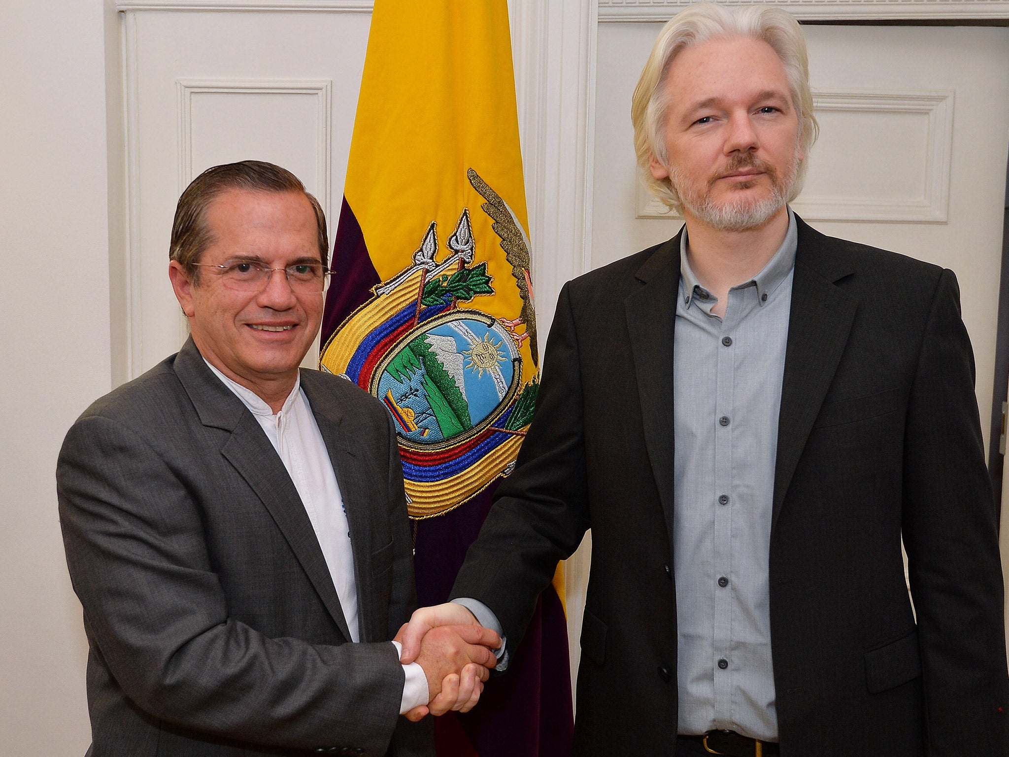 WikiLeaks founder Julian Assange, pictured last year with Ecuadorian Foreign Minister Ricardo Patino at the Ecuadorian Embassy in London