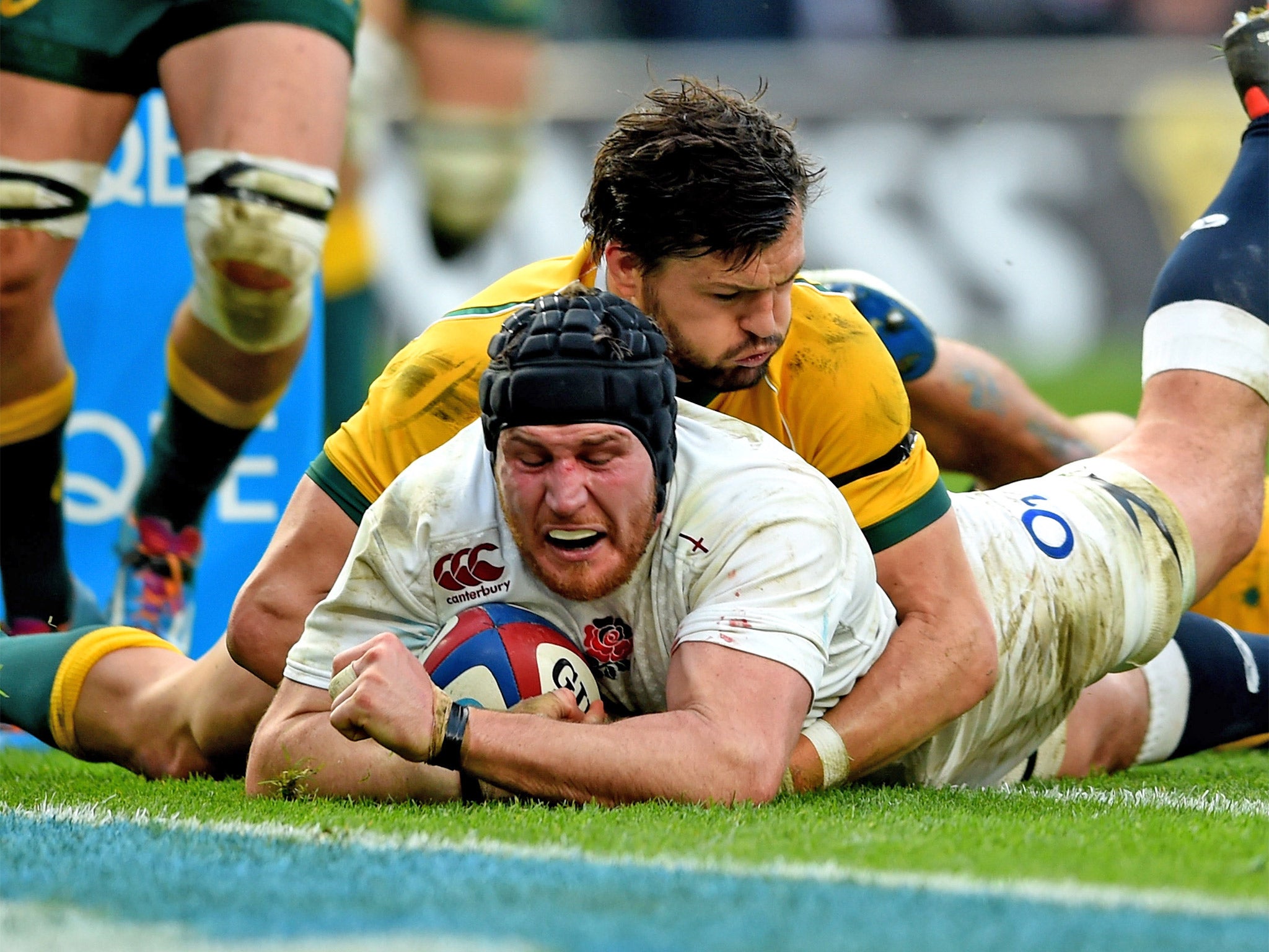 Ben Morgan scores one of his two tries in England’s 26-17 win over Australia at Twickenham in November