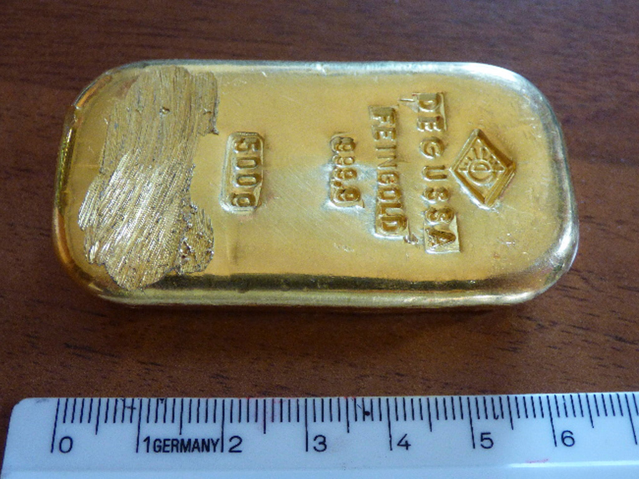 The gold bar that was found by a teenager when swimming in a lake near Berchtesgaden