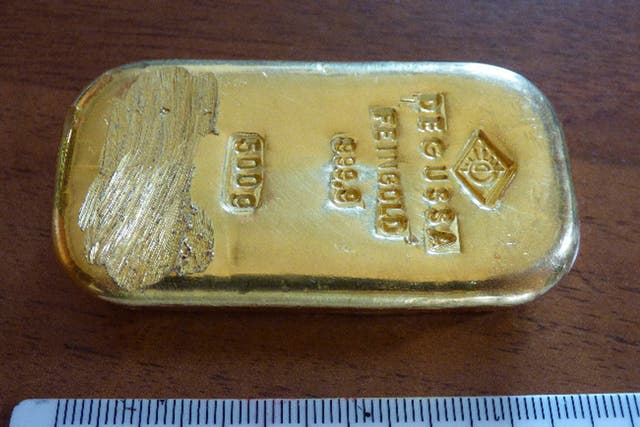 The gold bar that was found by a teenager when swimming in a lake near Berchtesgaden