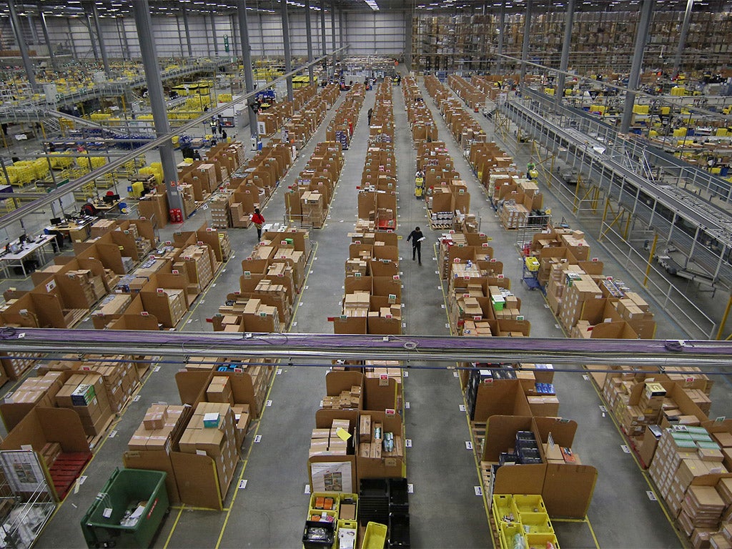 Parcels set for dispatch at Amazon’s warehouse in Hemel Hempstead