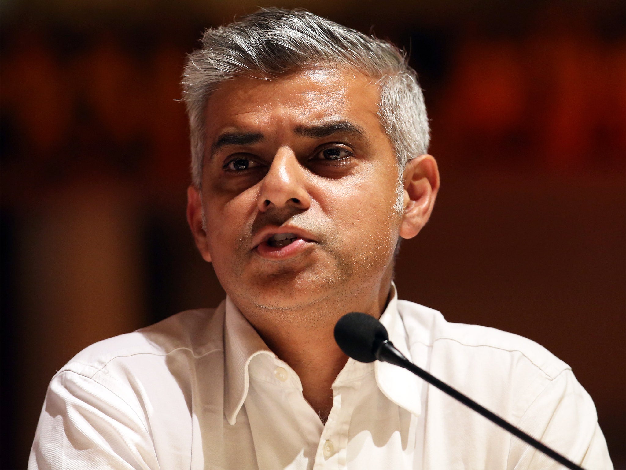 Sadiq Khan speaks during a Labour party mayoral hustings two weeks ago