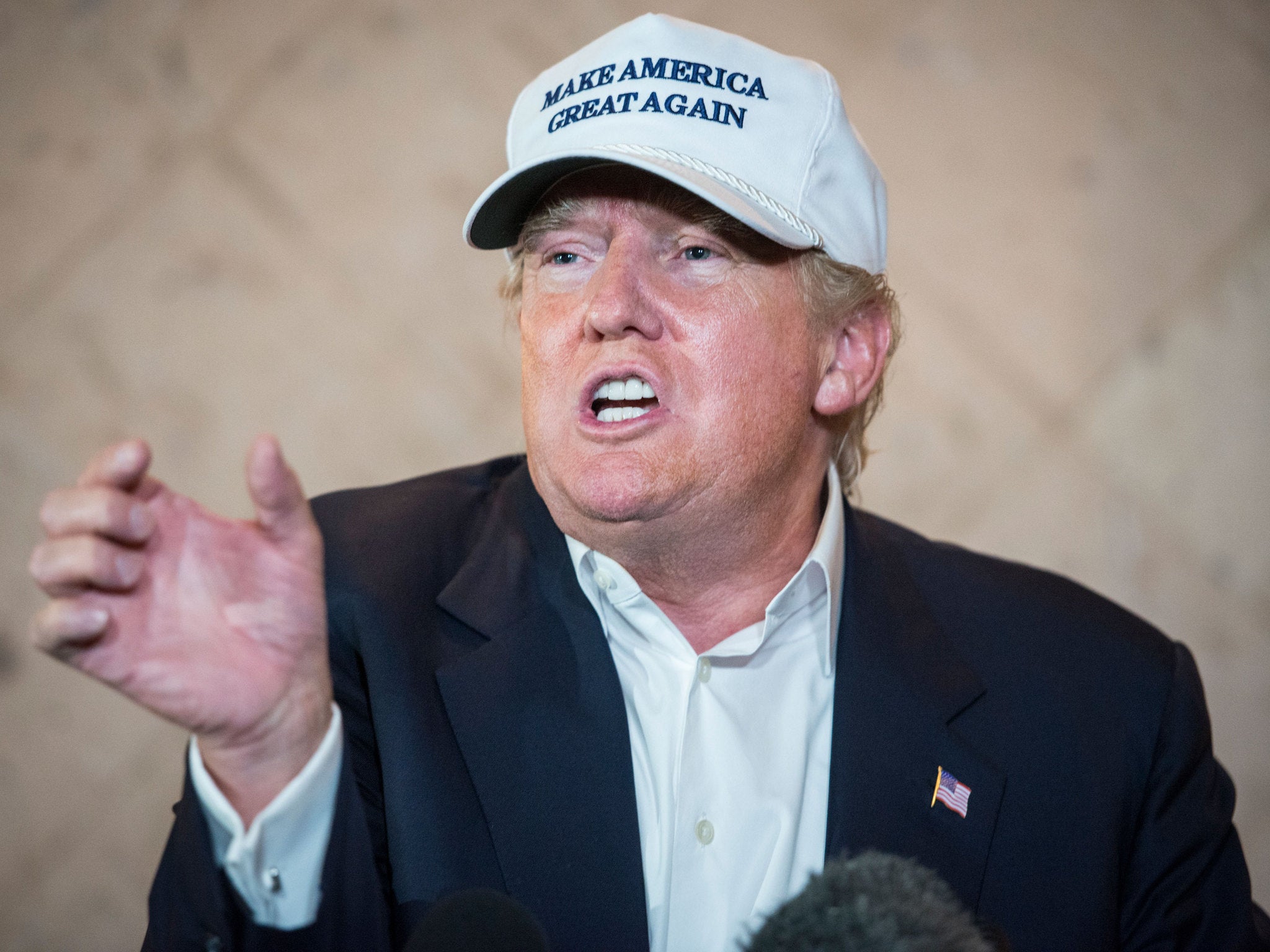 Donald Trump speaks at a press conference in Texas in July