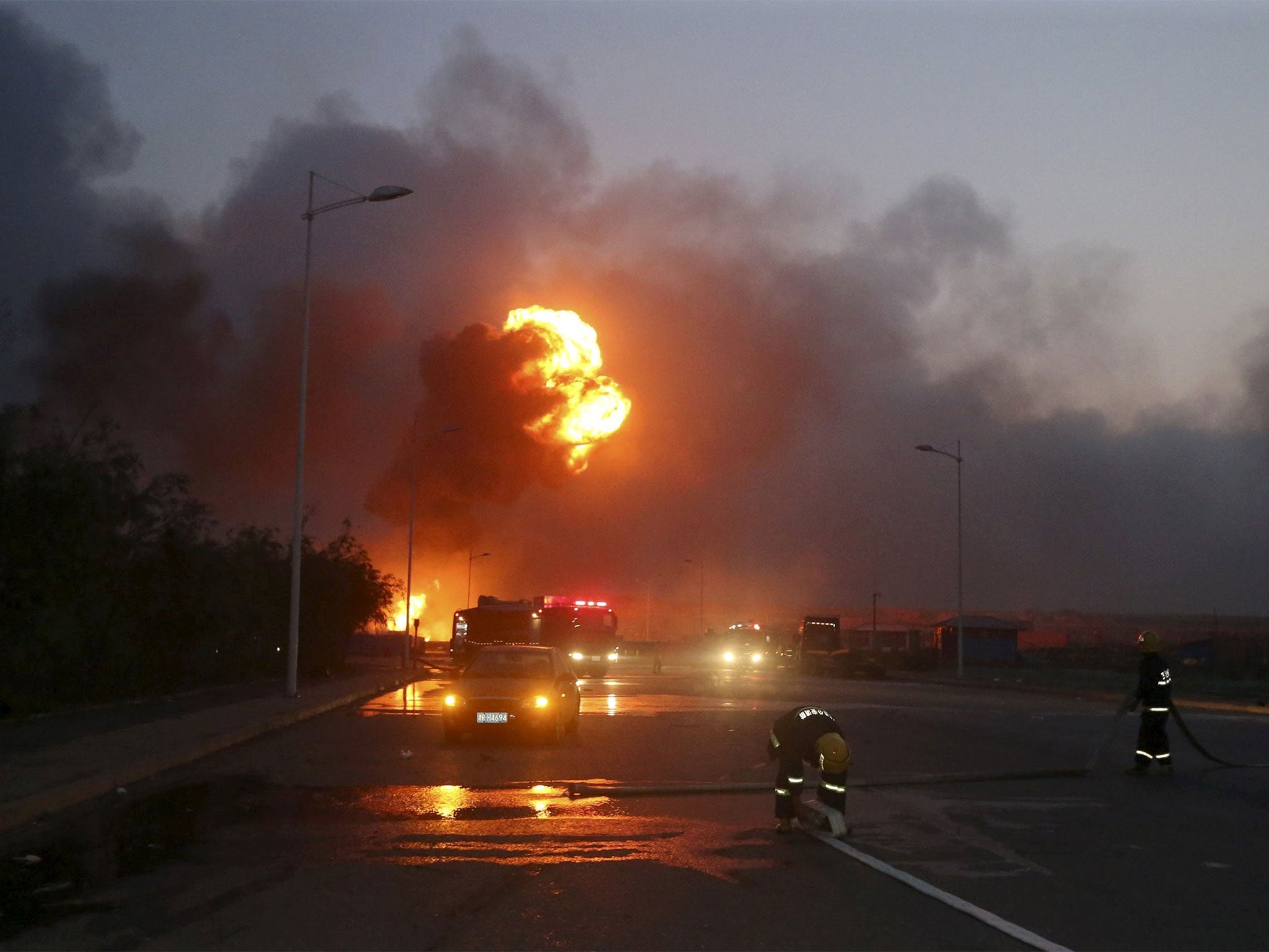 Firefighters battling the blaze in Tianjin