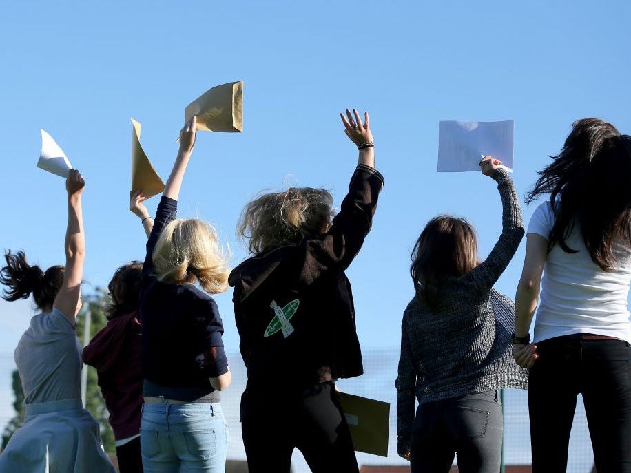 School children getting their exam results