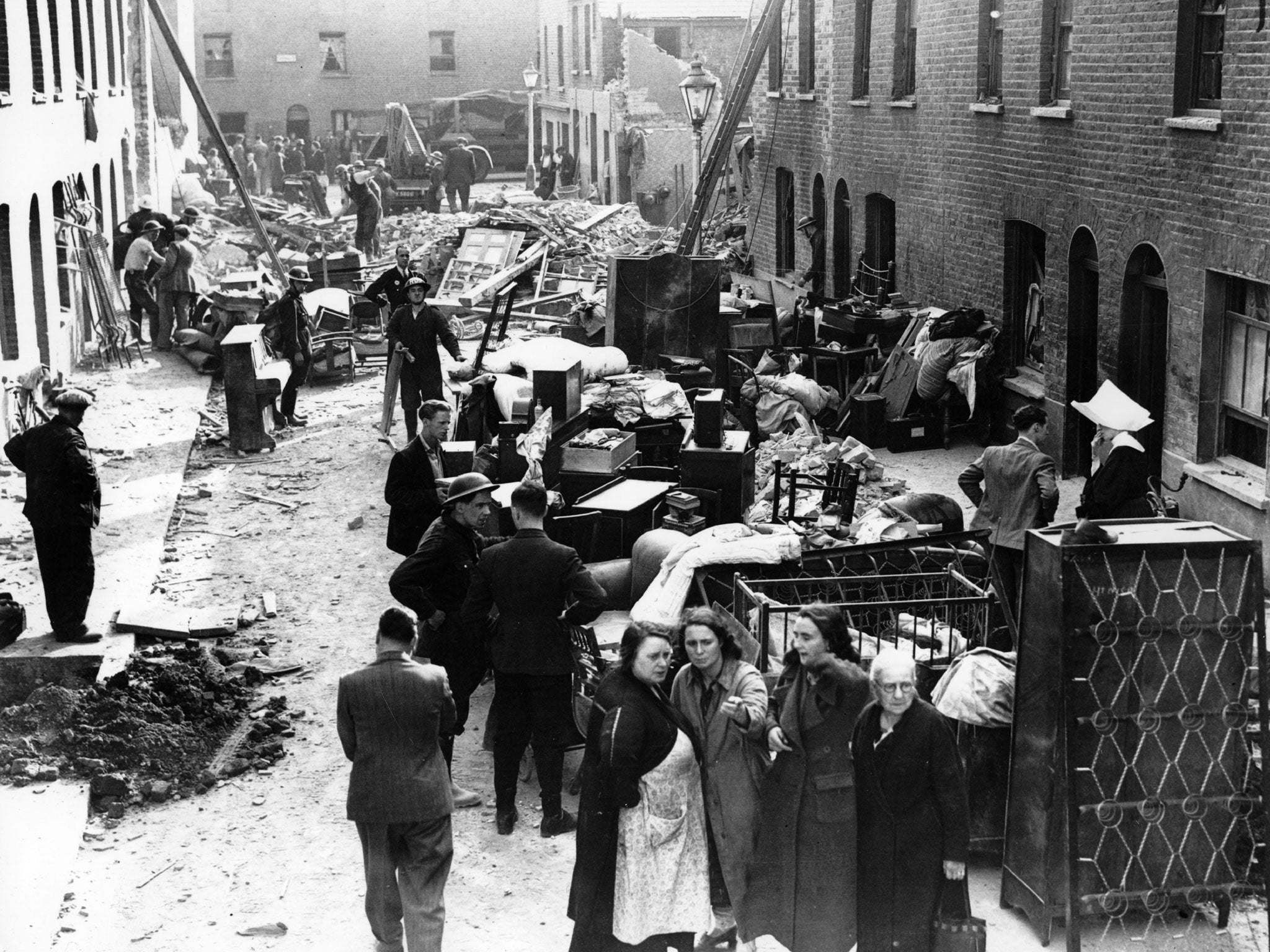 The women's war: a London street after a night air raid during World War Two