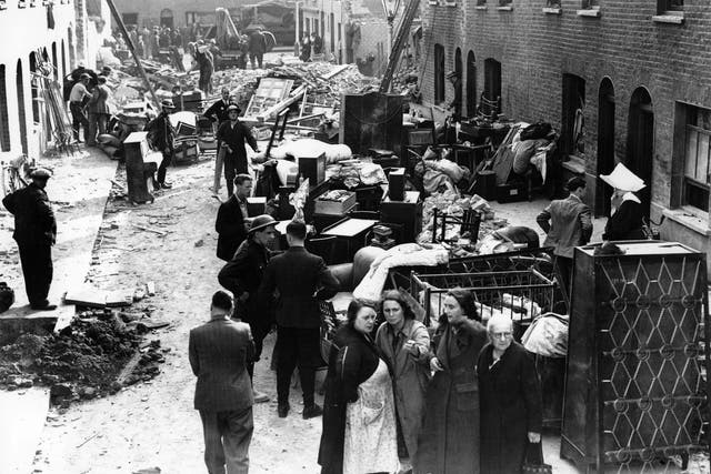 The women's war: a London street after a night air raid during World War Two