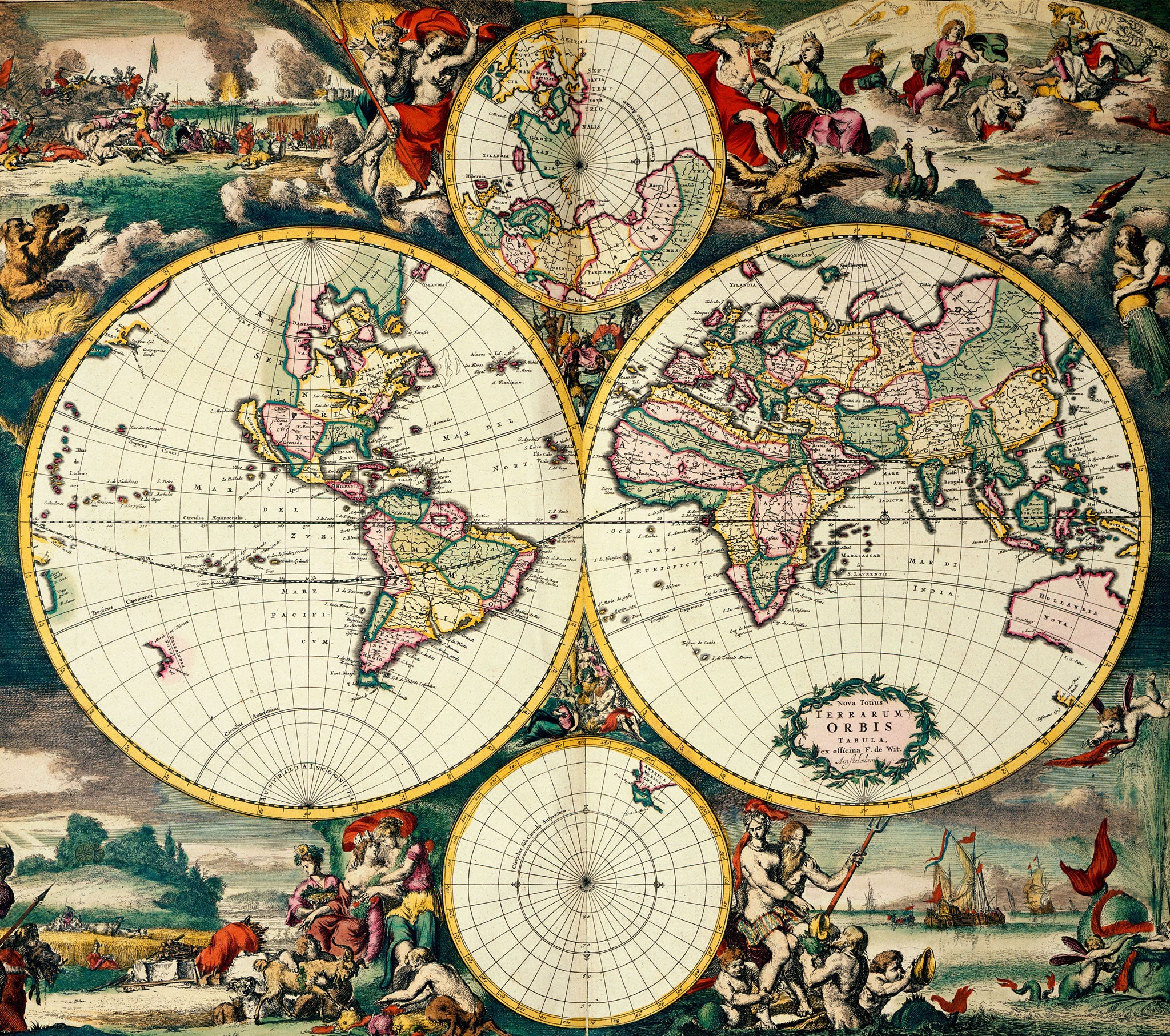 Global history: Four Hemisphere World Map, 1668