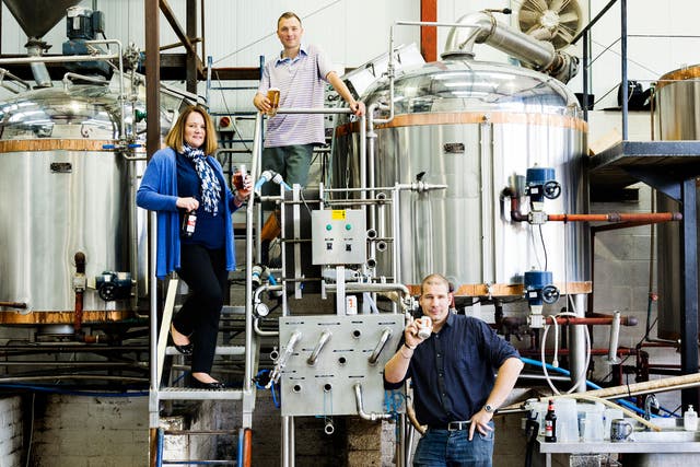 From left, Emma Gilleland, James Boatright and Florent Vialan, photographed at the Cotswold Brewing Company