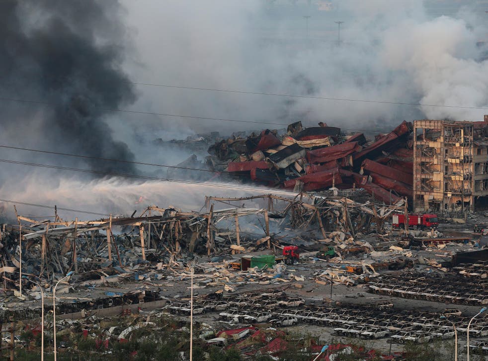 The aftermath of the massive explosions at a warehouse storing toxic chemicals in Tianjin