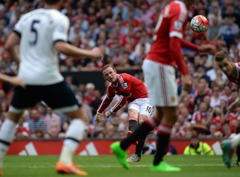 Wayne Rooney has a shot at goal during his side’s 1-0 victory over Spurs